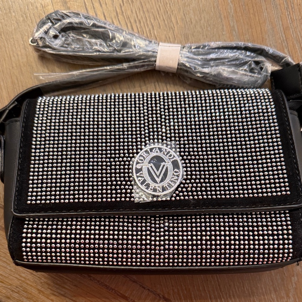 Valentino Black and Silver Studded Crossbody Bag